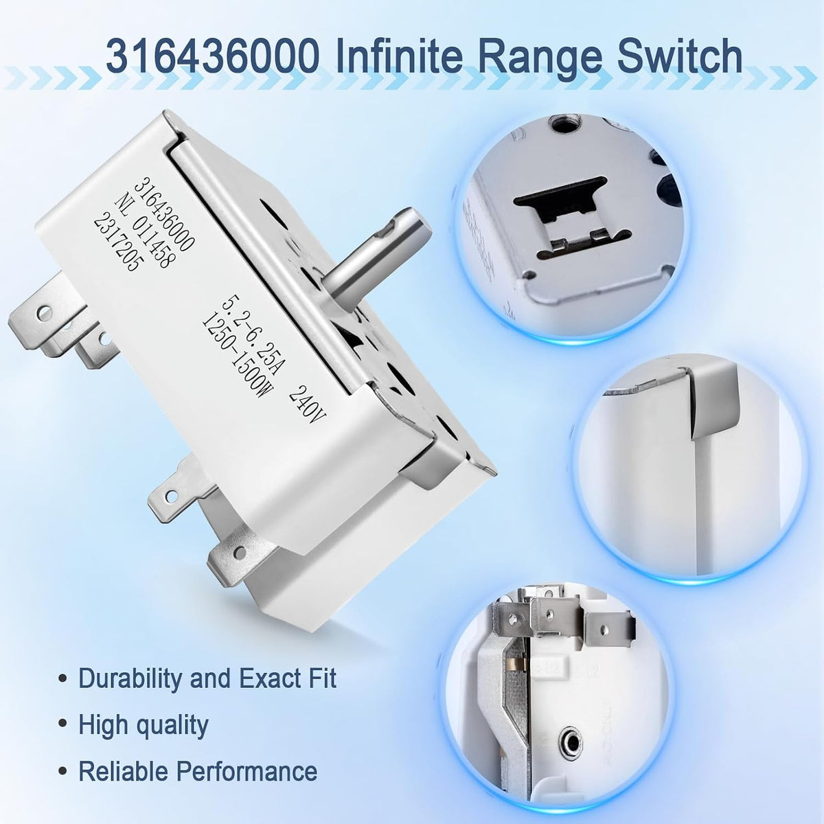 316436000 Infinite Switch for Frigidaire 6" Electric Stove Burner