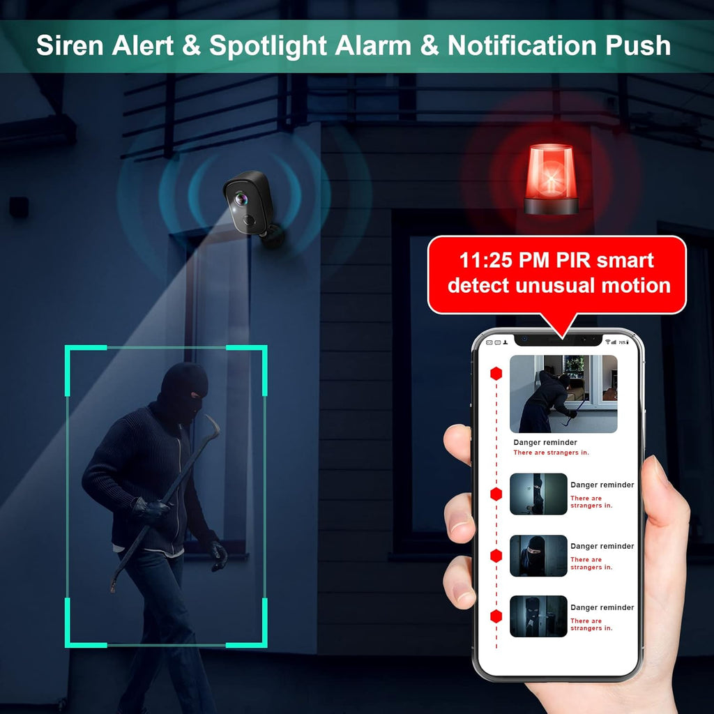 Security Cameras Wireless Outdoor, 2K Battery Powered AI Motion Detection Spotlight Siren Alarm WiFi Surveillance