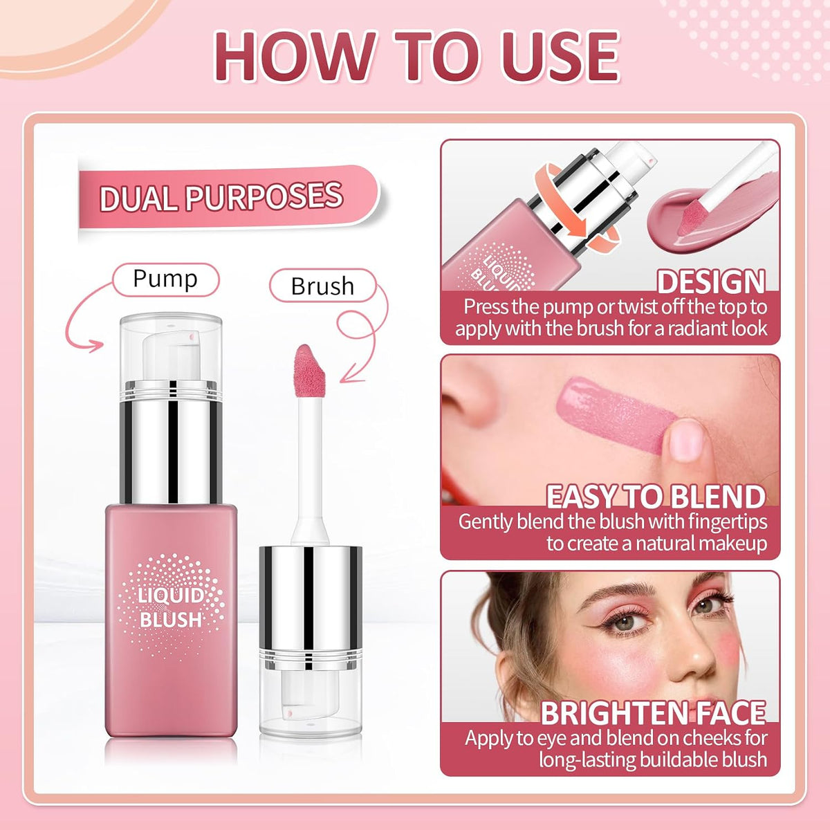 Liquid Blush Stick for Cheeks, Cream Matte Finish Face Makeup -Nude Red