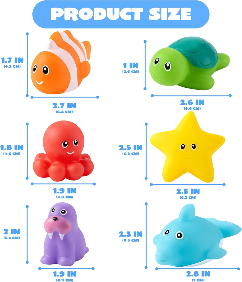 6 Pcs Sea Animal Bath Toys, Sealed & No-Hole & Mold Free Bathtub Toys for Kids, Non-Toxic & Soft Water Vehicles Toys