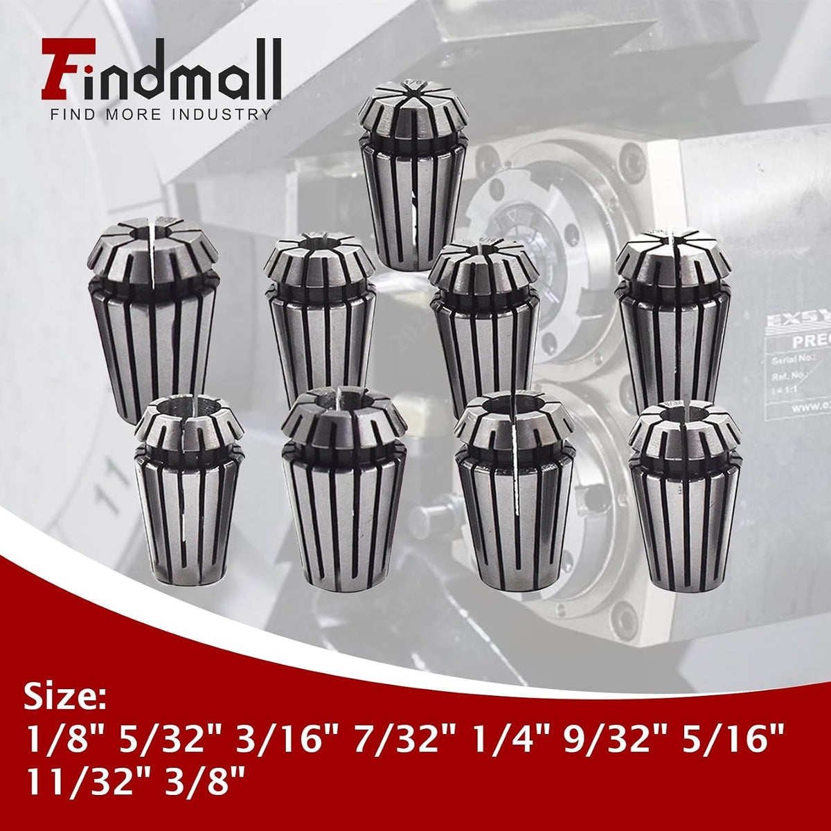findmall 9Pcs ER16 Spring Collet Set 1/8-3/8" CNC Milling Lathe Tool