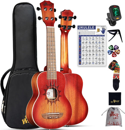 Soprano Ukulele for Kids and Adults Beginner, 21 Inch Mahogany Ukelele Starter Kit with Chord Chart and Capo, Unique