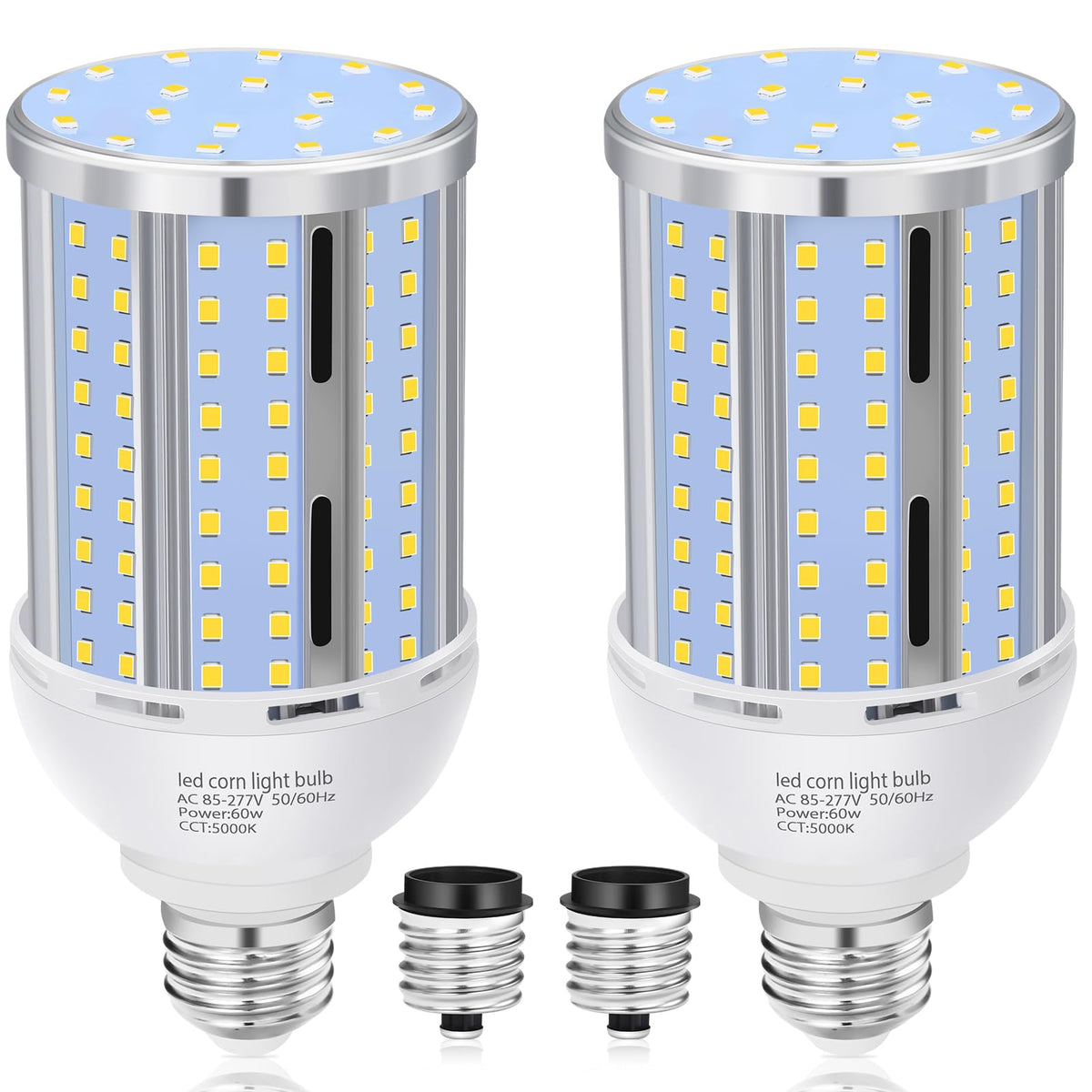 60W LED Corn Light Bulb(2 Pack),(600 Watt Equivalent) Fanless E26/E39 Medium/Large Mogul Base LED Cob Lamp 5000K