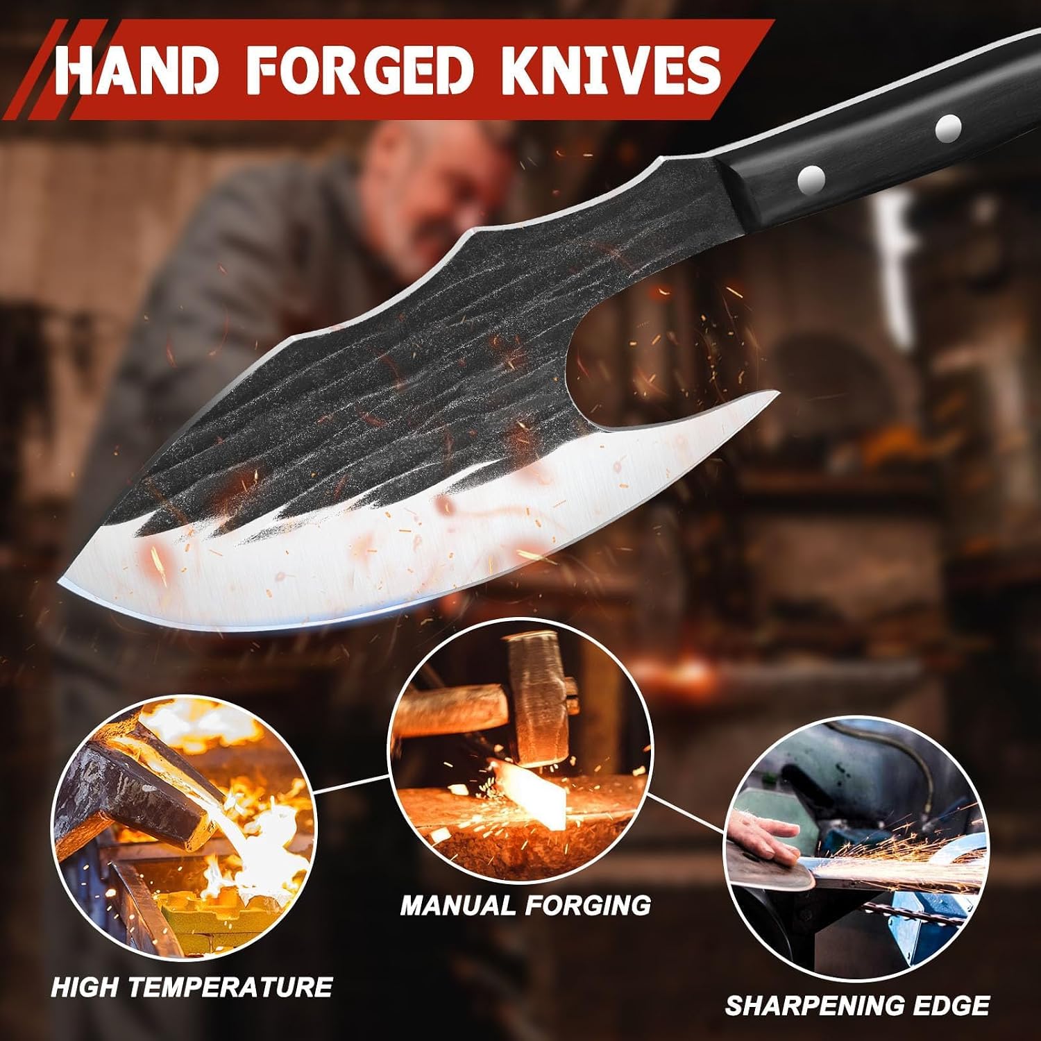 Butcher Knife Cleaver Set - 3PCS Hand Forged for Meat Cutting
