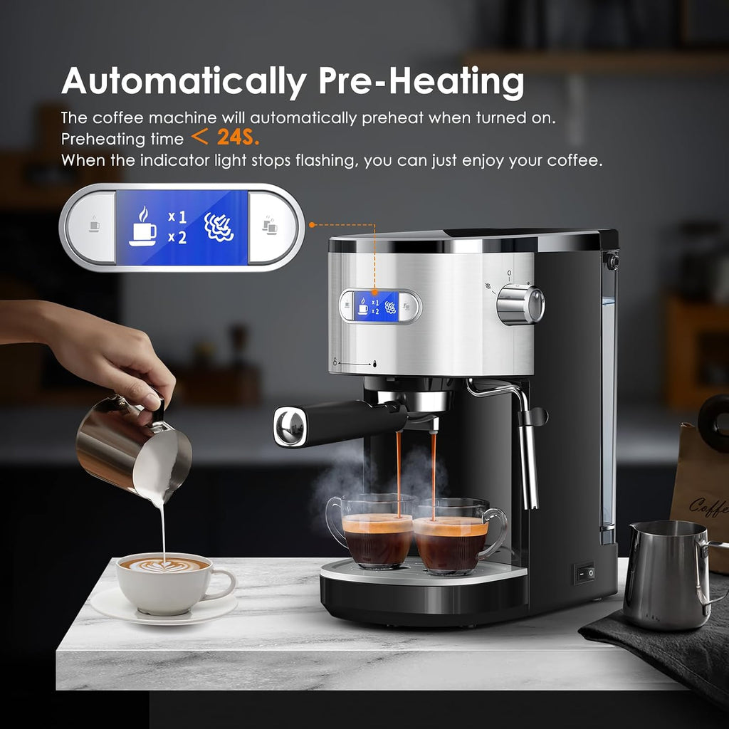 Espresso Machine 20 Bar, Semi-Automatic Espresso Maker with Milk Frother Steam Wand, 45 OZ Removable Water Tank for