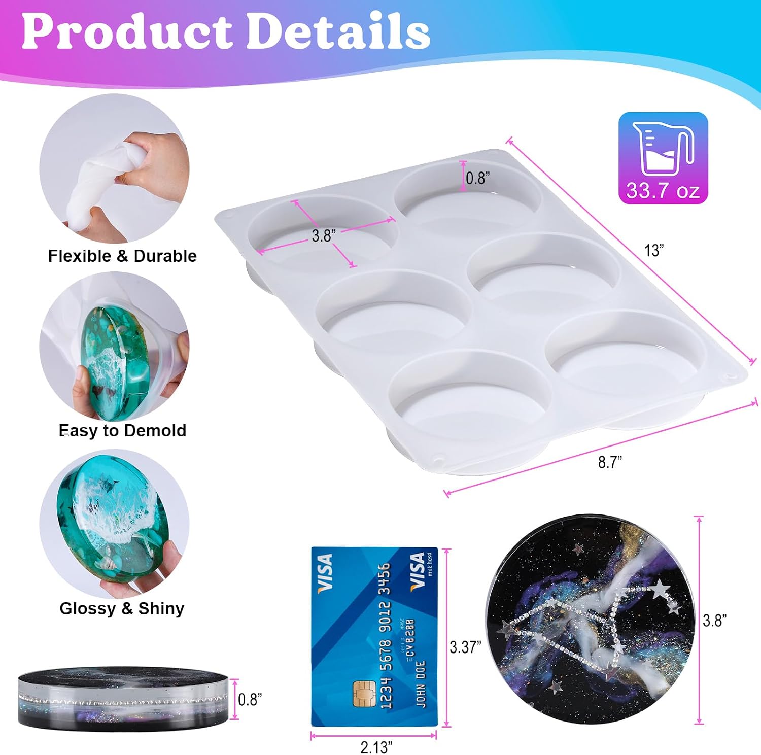 Extra Deep Resin Coaster Molds Silicone,4 Inches Silicone Molds | 6 Cavity Flexibility Round Molds for Resin, Epoxy