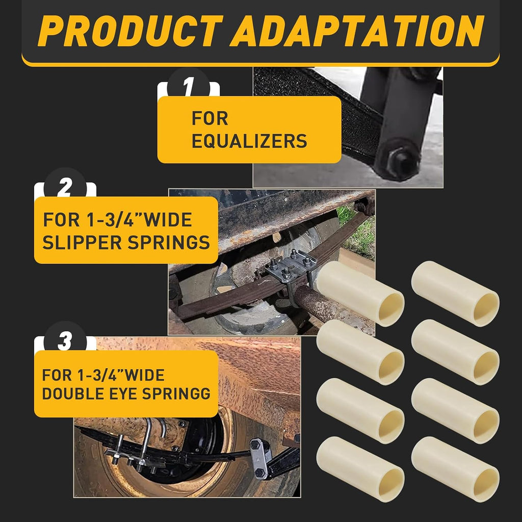 722106 Nylon Trailer Leaf Spring Bushings 9/16" I.D. x 1-3/4" Universal Fit, 8-Pack