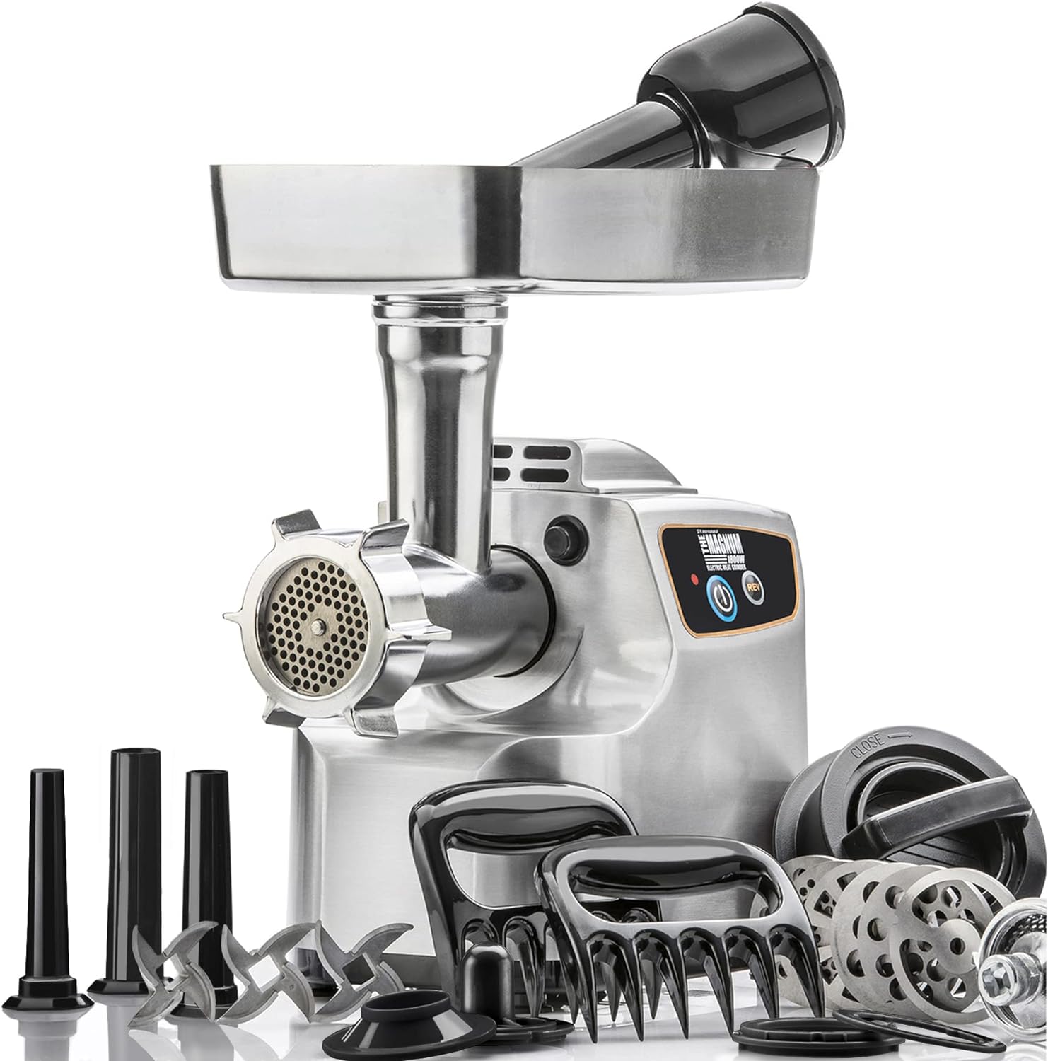 Magnum 1800W Electric Meat Grinder | Grinds Soft Bones | High-Capacity Meat Tray | 6 Grinding Plates | 3 Stainless