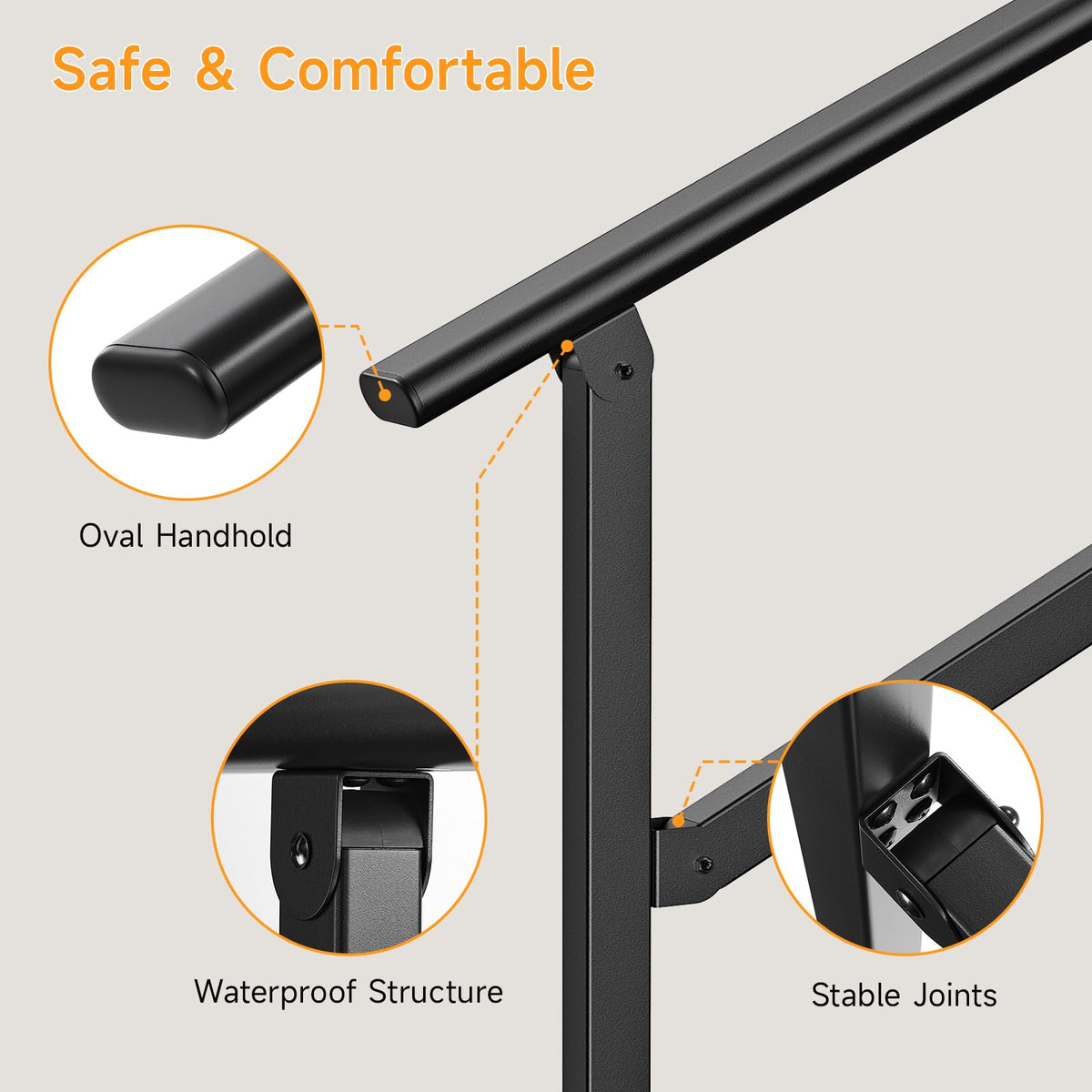2PCS Hand Rails for Outdoor Steps 2-5 Steps Wrought Iron Handrails
