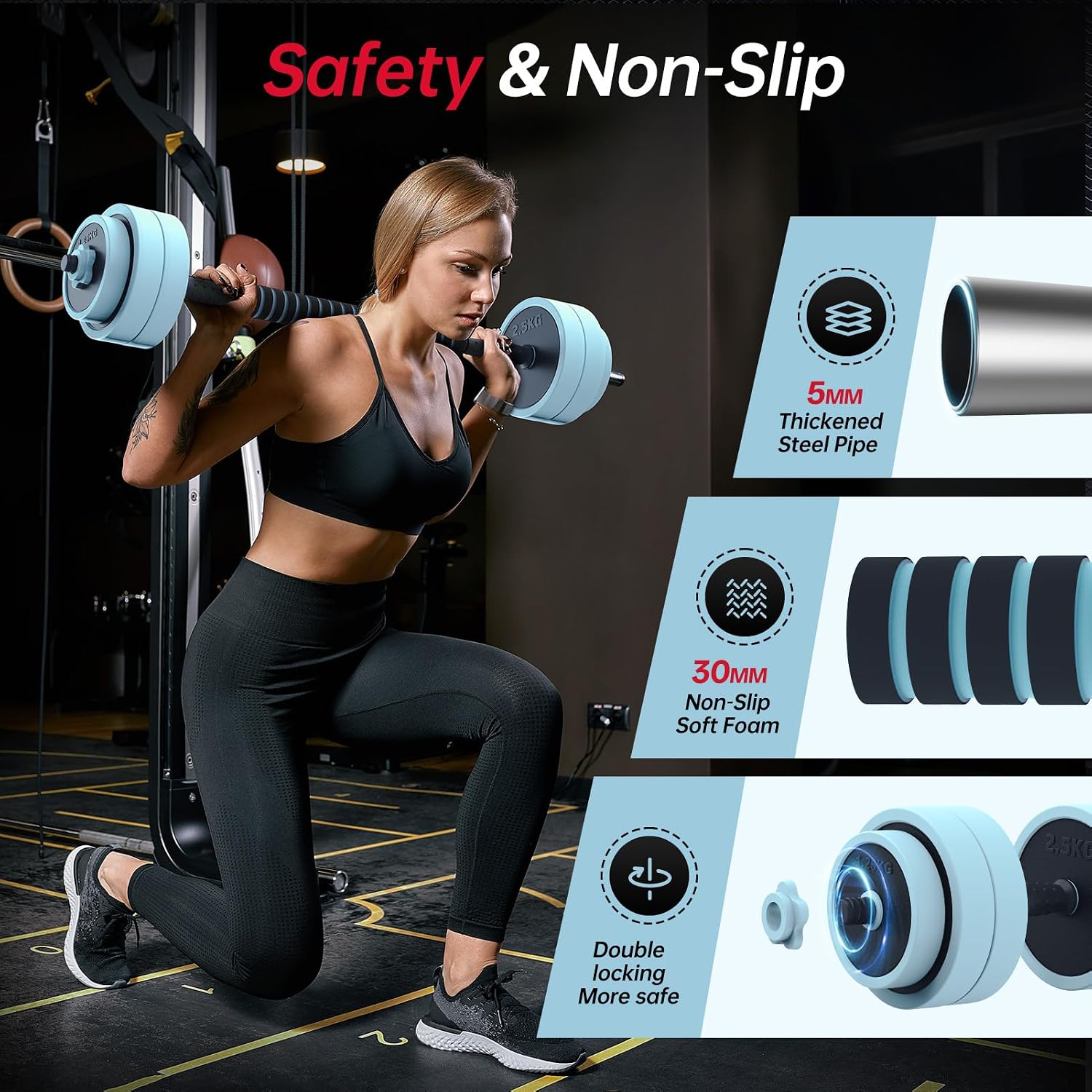 Adjustable Dumbbell Set, 45lbs Free Weight Set with Connector, 5 in 1 Weight Set Used as Kettlebells, Barbell, Push