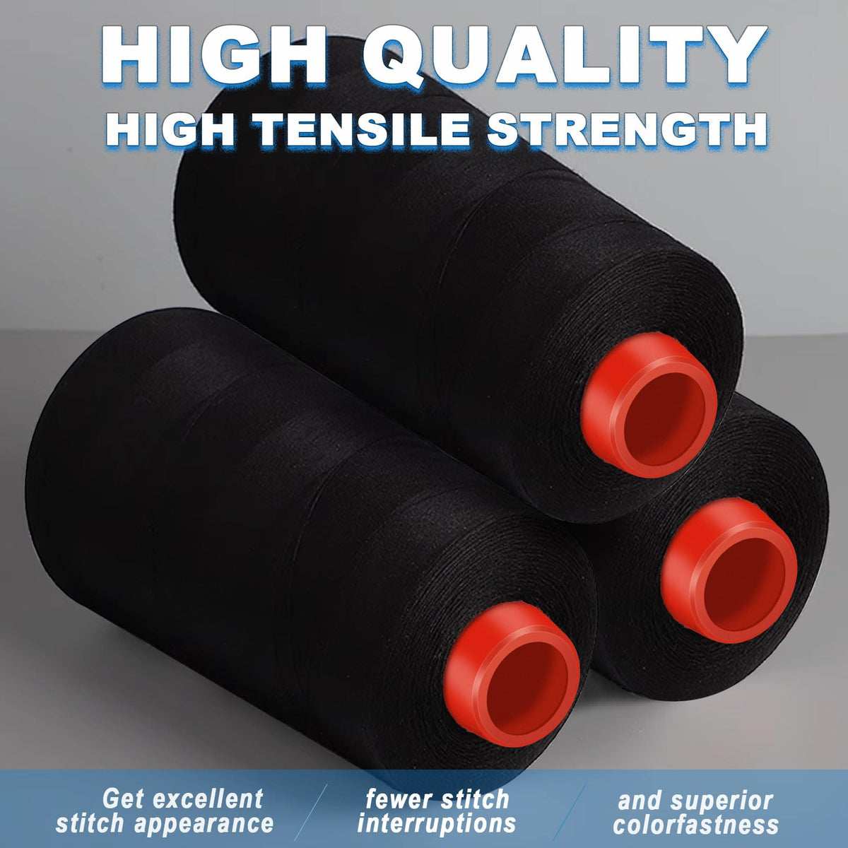 Black Sewing Thread, Serger Thread Cones 4 Pack,40S/2-24000Y Sewing Thread