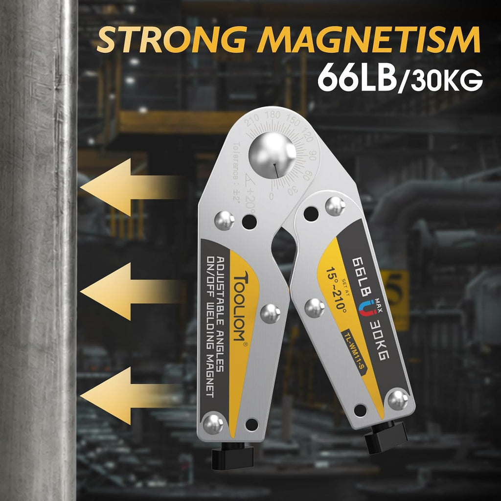 66 lb Adjustable Welding Magnet for 15°-210° with On/Off Switch | Switchable magnetic control, easier placement