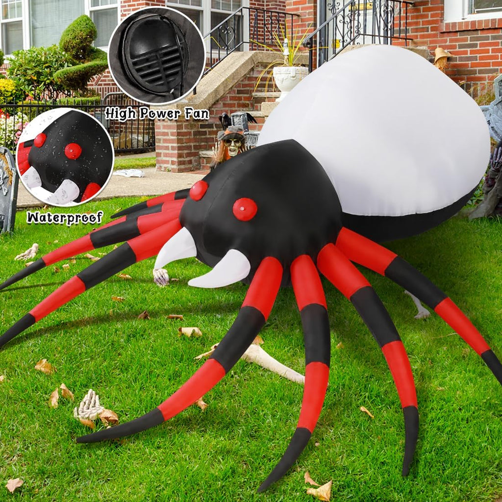 8 FT Width Halloween Inflatables Spider - Blow Up Yard Decorations with Magic Light - Halloween Outdoor Inflatables