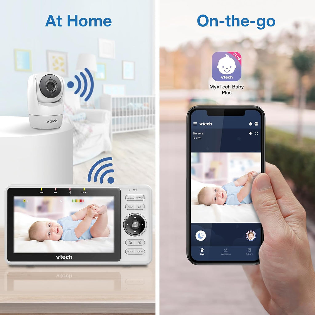 Smart WiFi Baby Monitor – See Your Baby at Home or from Anywhere, Free App, 1080p Camera, 5" Screen, Pan-Tilt-Zoom