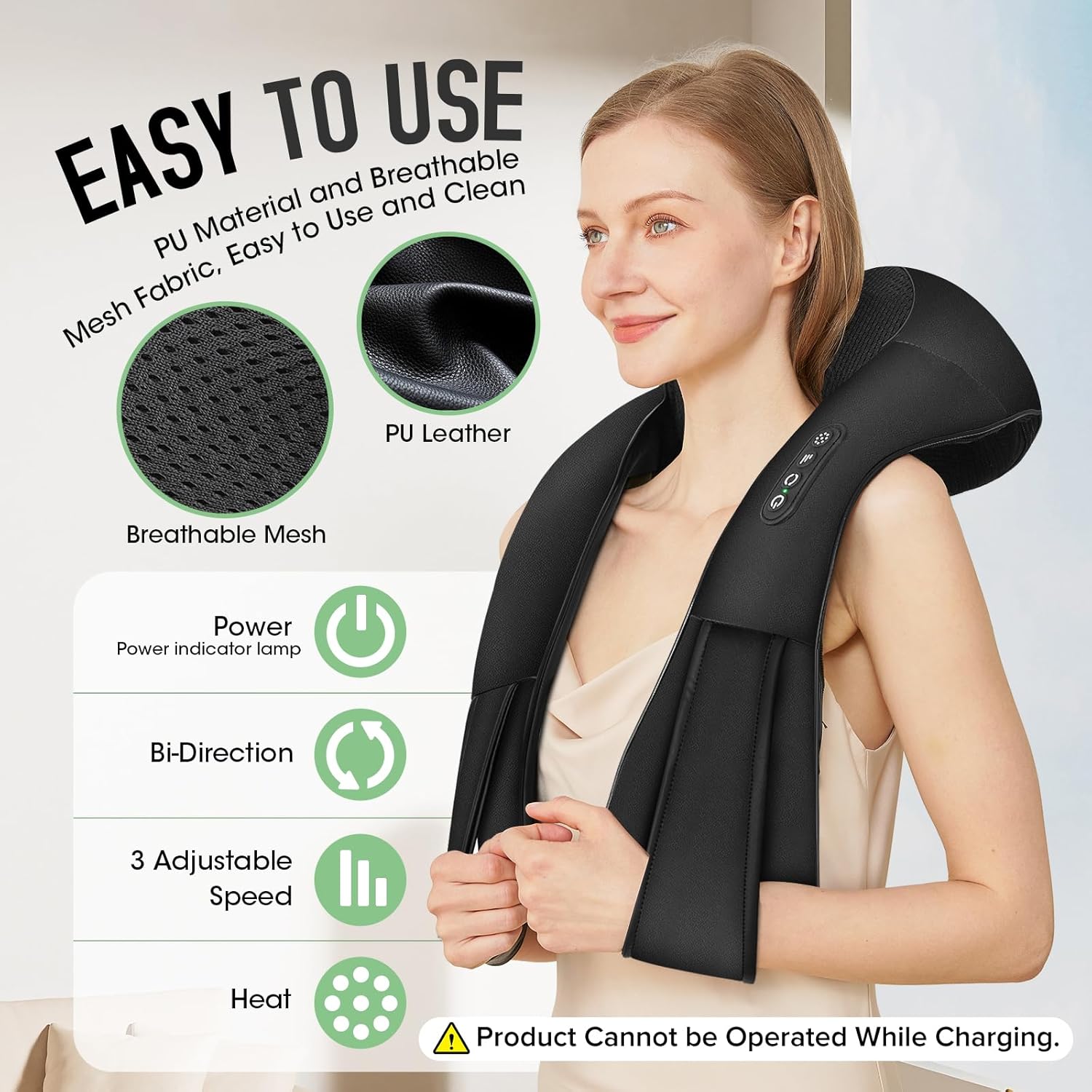 Cordless Shiatsu Neck and Shoulder Massager, Back Massager with Heat ,Massage Deeper Tissue 4D Kneading Massage for