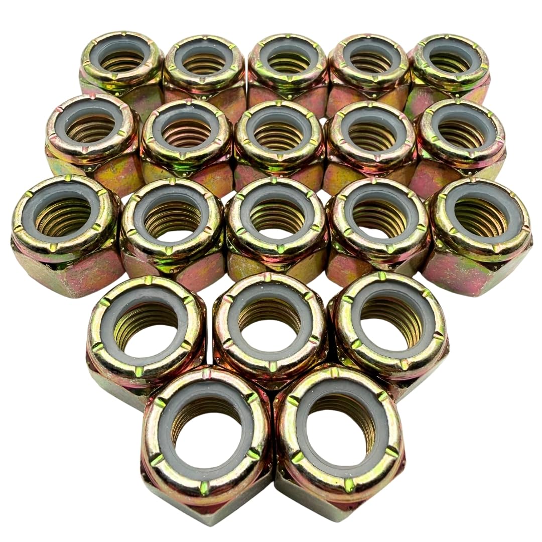 1/2-13 Nylon Lock Nuts (20 Pack) – Grade C Vibration-Resistant Locking Nuts Coarse Thread for Trailers, Racks & General Mounting – Heavy-Duty Fasteners SAE J995 0.5"