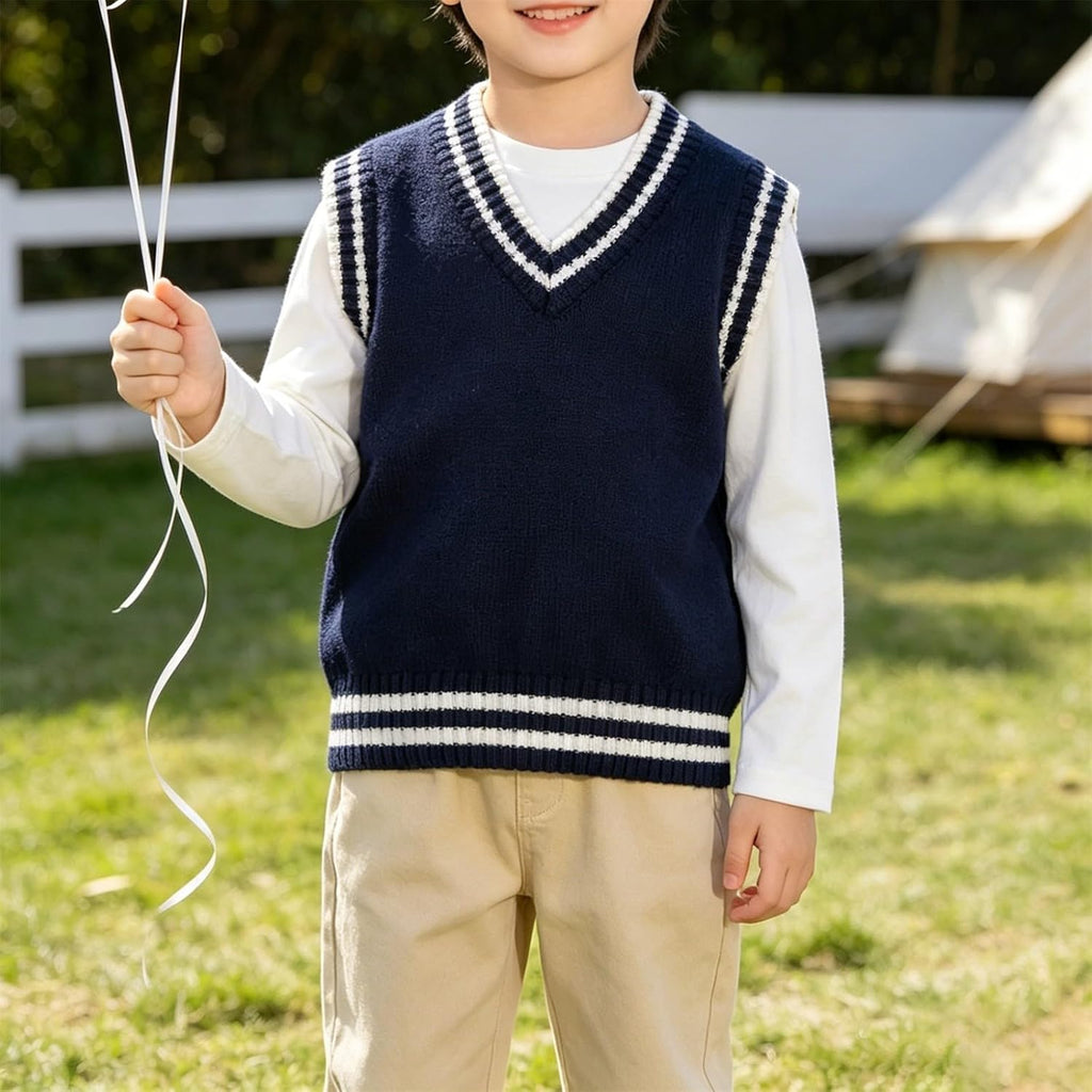 Sweaters for Girls Boys Cotton Pullover Gilet Jacket Sleeveless School Uniform Sweater Vest Kids Back to School