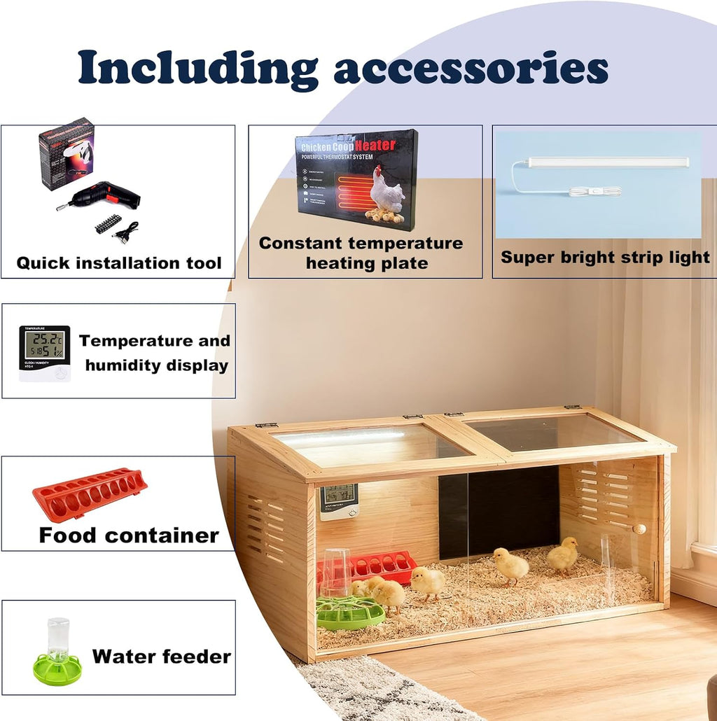 Brooder Box for Chicks,Quail cage,Baby Chicken Supplies,Includes Chicken coop Heater/Quick Installation Tool/Feeding