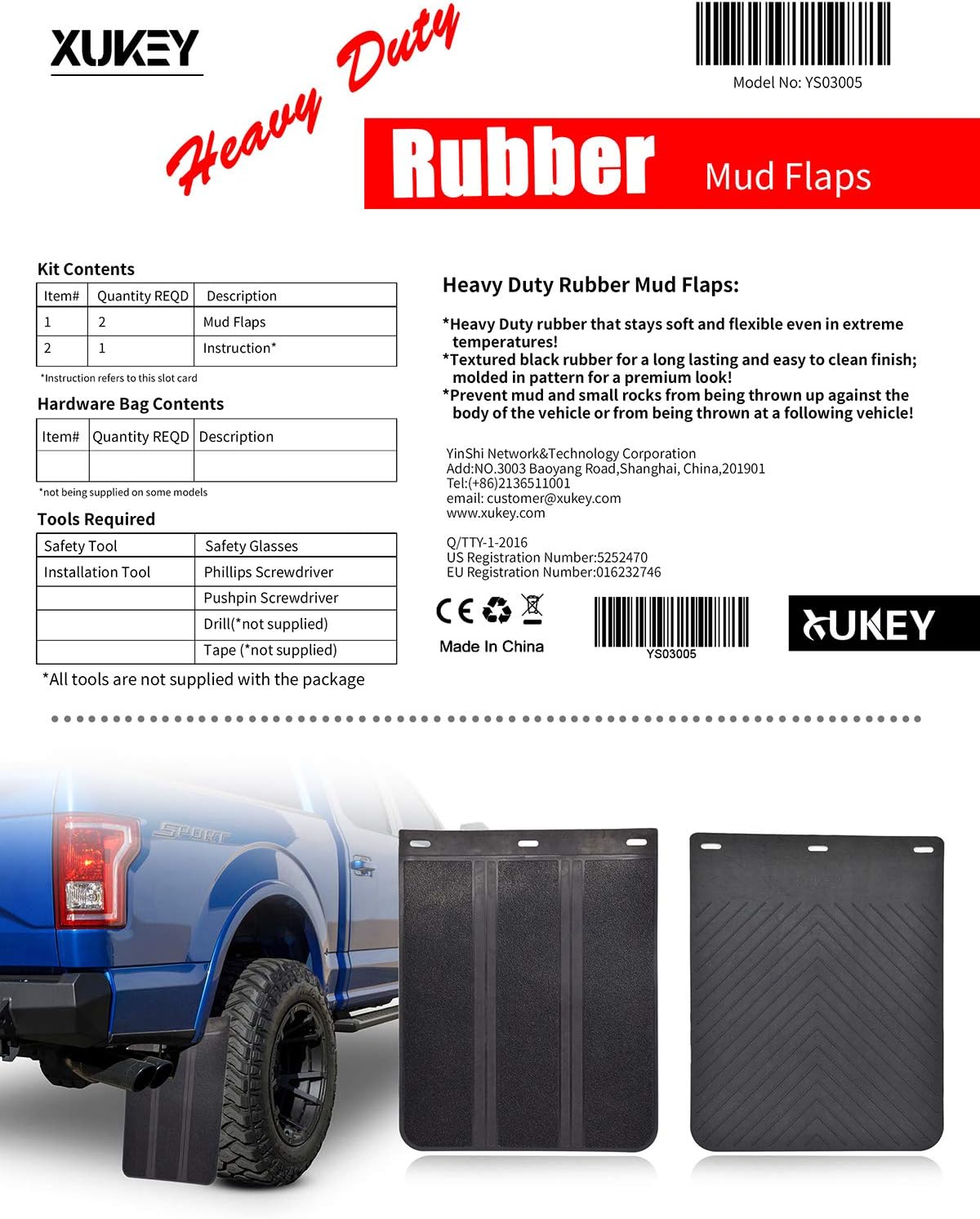2pcs/Set Universal Heavy Duty Rubber Mud Flaps Car Pickup SUV Vans minivans Light Trucks RVs SUVs Semi-Truck Motor