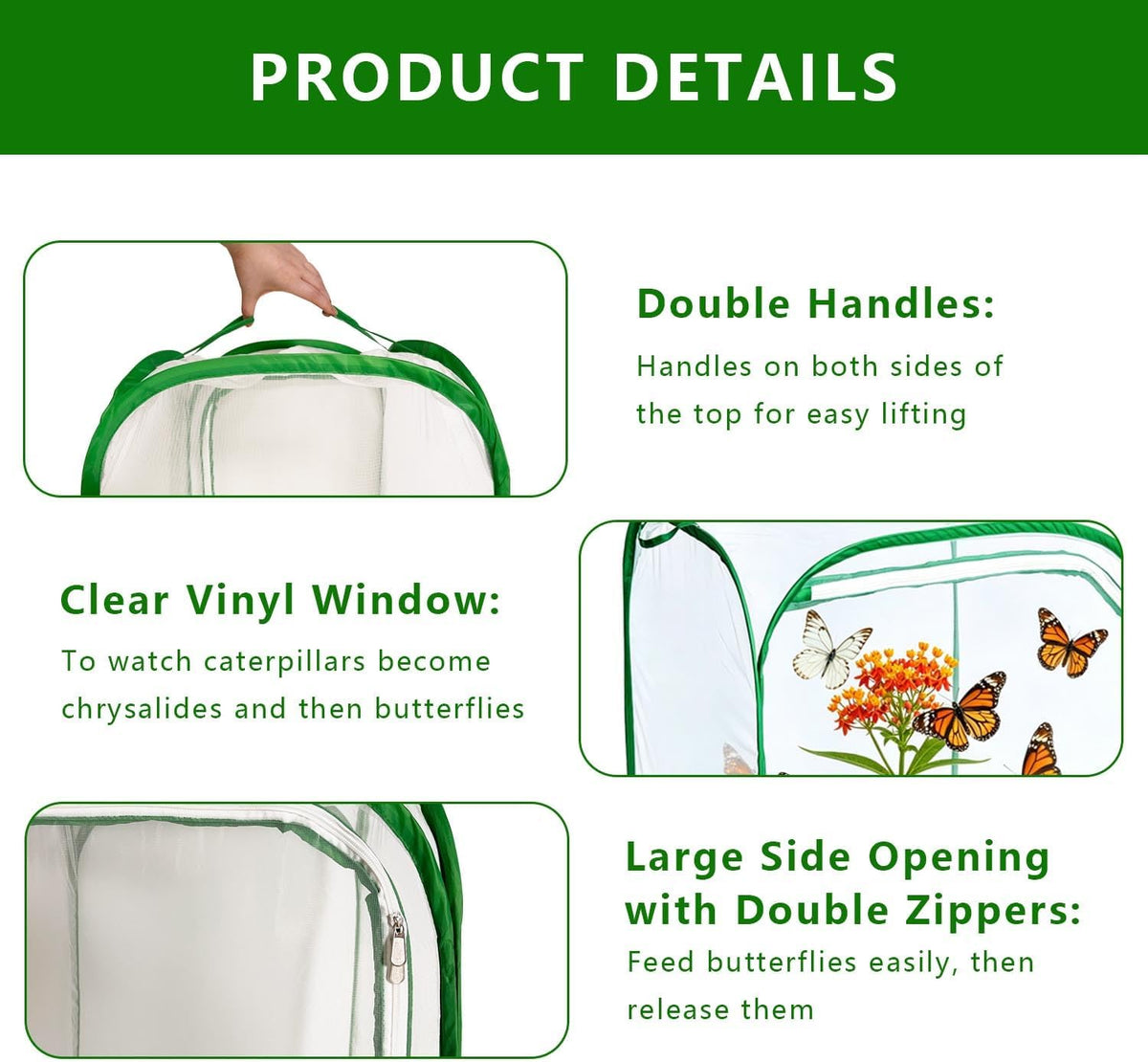Butterfly House Habitat Insect Cage Clear See Through Pop-up Collapsible Butterfly Enclosure-Small 12"x12"x12"