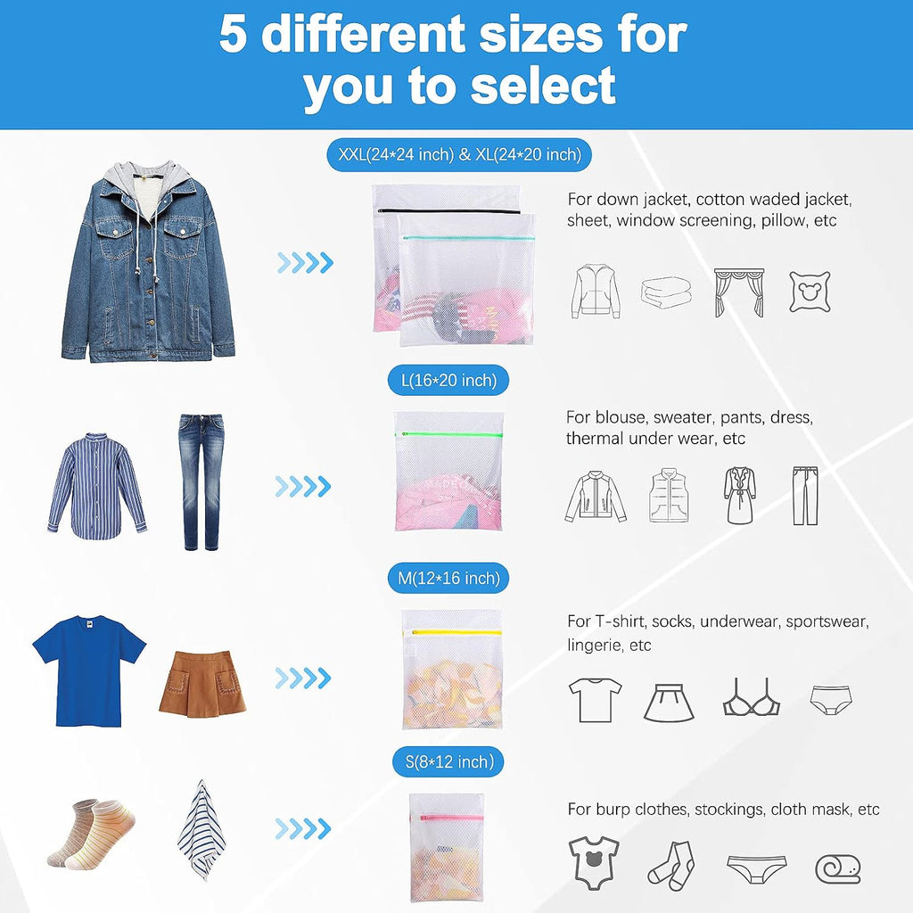 5 Set Mesh Laundry Bags, Delicates Washing Bags | Multisize for Sweater Blouse Hosiery Bras Machine Wash Bags for