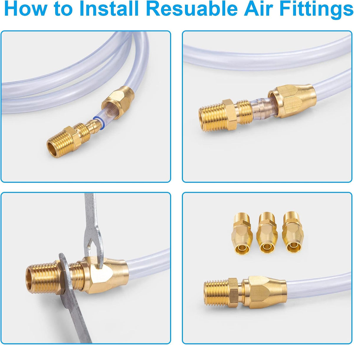 Premium Solid Brass 2PCS Reusable Replacement Fitting For 1/4-Inch ID Hose,1/4-Inch NPT Rigid