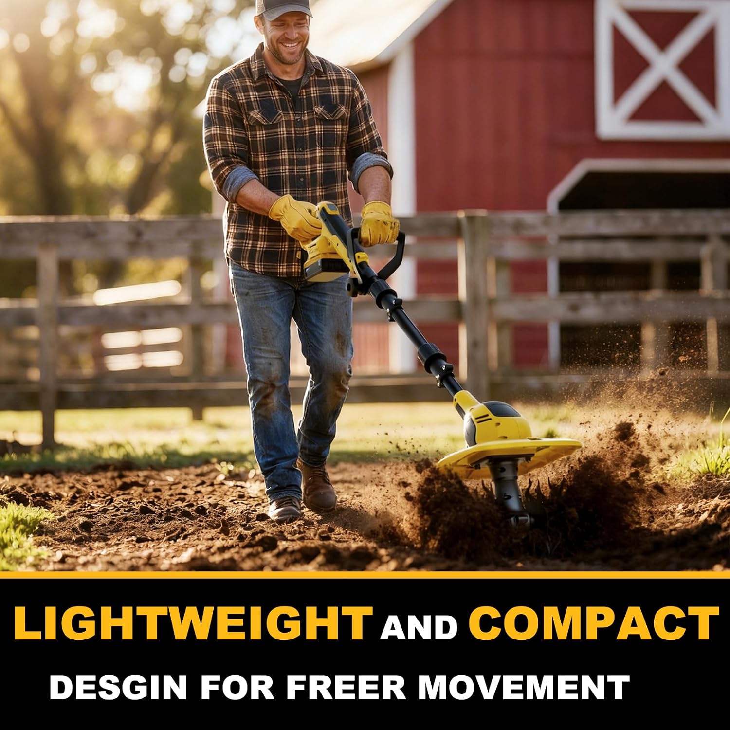 Cordless Tiller Cultivator for DeWalt 20V MAX (Bare Tool) | 9-Inch Width 7-Inch Depth; 4 Steel Blades; Electric Soil