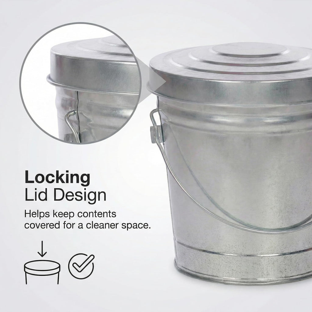 6 Gallon Outdoor Garbage Can, Galvanized Metal Trash Can with Locking Lid, Rust & Weather Resistant Storage Bin for