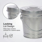 6 Gallon Outdoor Garbage Can, Galvanized Metal Trash Can with Locking Lid, Rust & Weather Resistant Storage Bin for