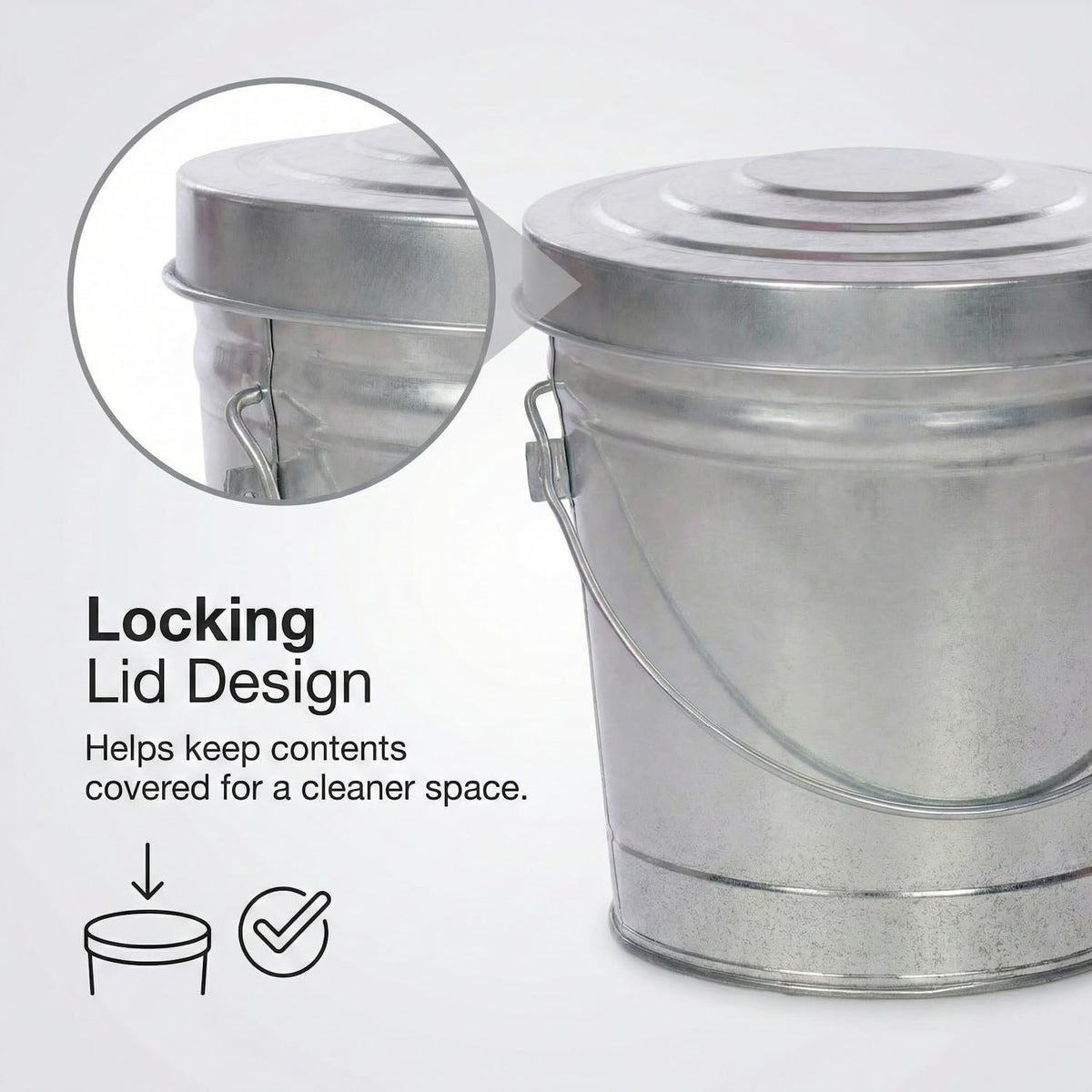 6 Gallon Outdoor Garbage Can, Galvanized Metal Trash Can with Locking Lid, Rust & Weather Resistant Storage Bin for