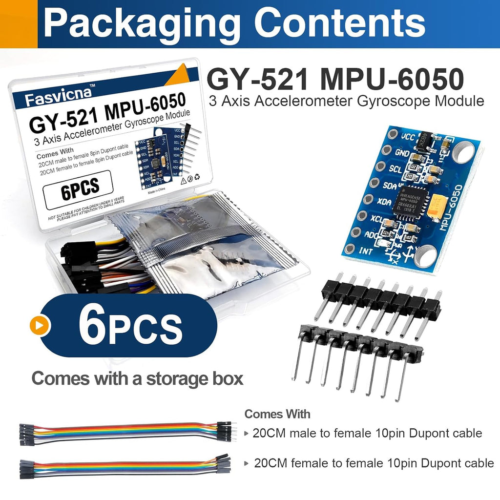 6PCS MPU-6050 IMU Sensor Modules, 6-Axis Accelerometer Gyroscope