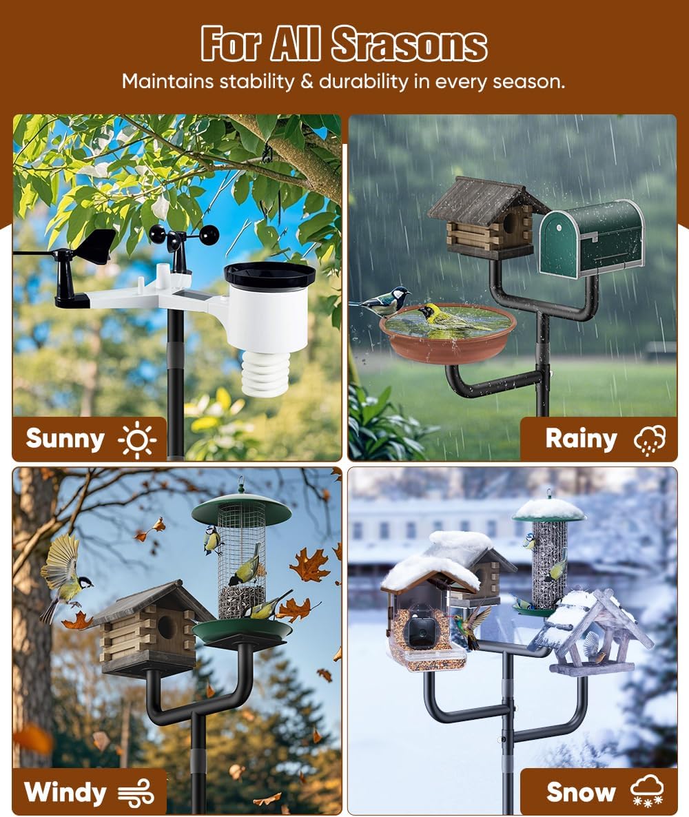 90inch Upgrade Bird House Pole | for Outdoor Bird Feeder Bath, Heavy Duty Adjustable with 4 Plates & 5 Prong Base for