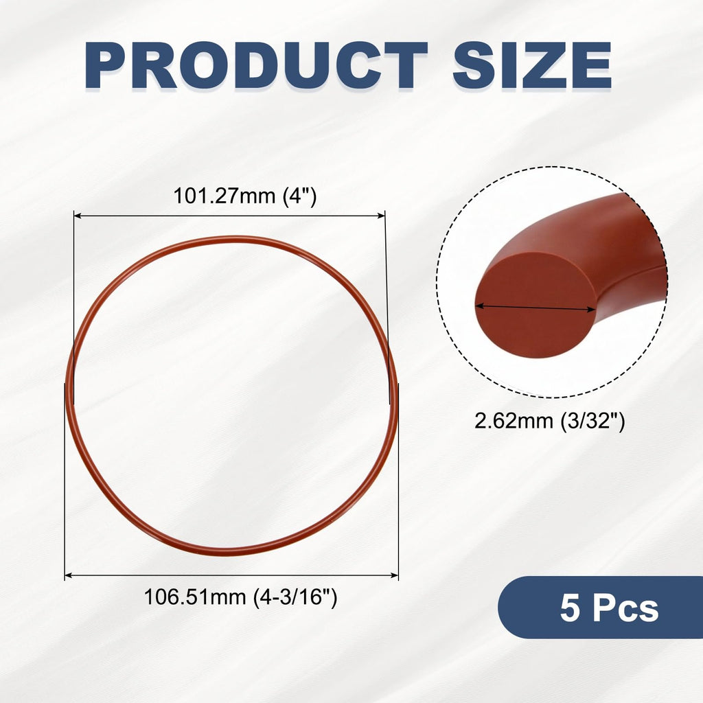 DEFANEX 5Pcs Silicone O-Ring VMQ Sealing 4" ID 4-3/16" OD 3/32" Width