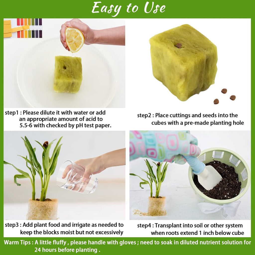 1 Inch Rockwool Cubes Seed Starter Plugs for Hydroponics, 300 Plugs | Promotes Germination Rate & Root Growth
