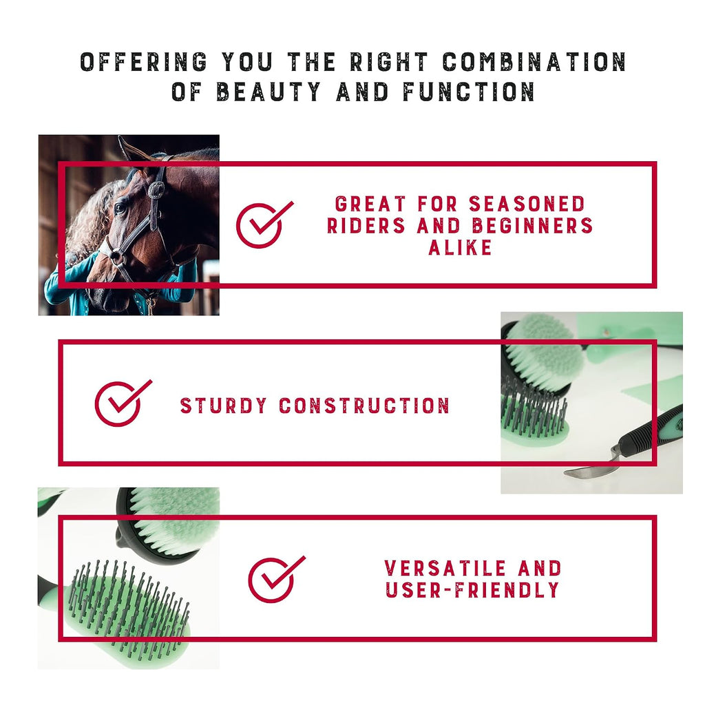 6-Piece Horse Grooming Kit, Ergonomic Gentle Horse Care Kit, Equestrian Supplies for Bathing Support, Detangling, and