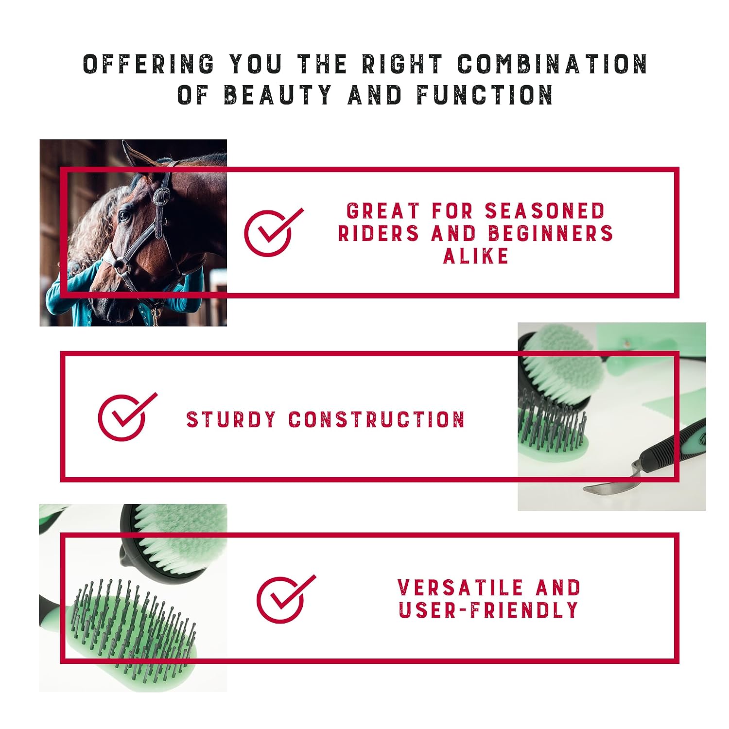 6-Piece Horse Grooming Kit, Ergonomic Gentle Horse Care Kit, Equestrian Supplies for Bathing Support, Detangling, and