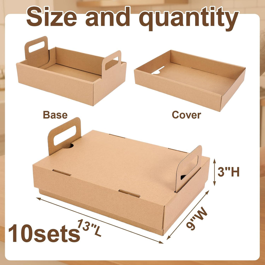 10-pack Kraft Paper Catering Trays with Lids 13 x 9 x 3 Inch