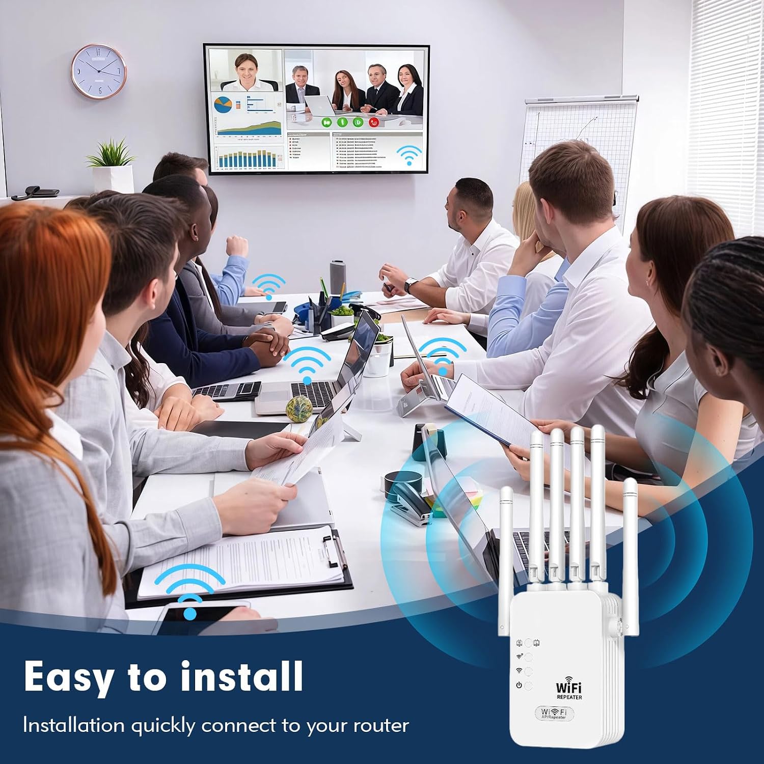 WiFi Repeater, WiFi Extender Signal Booster for Home, 9800 Sq Ft Coverage, Repeater/AP Mode, 6 Antennas, Ethernet