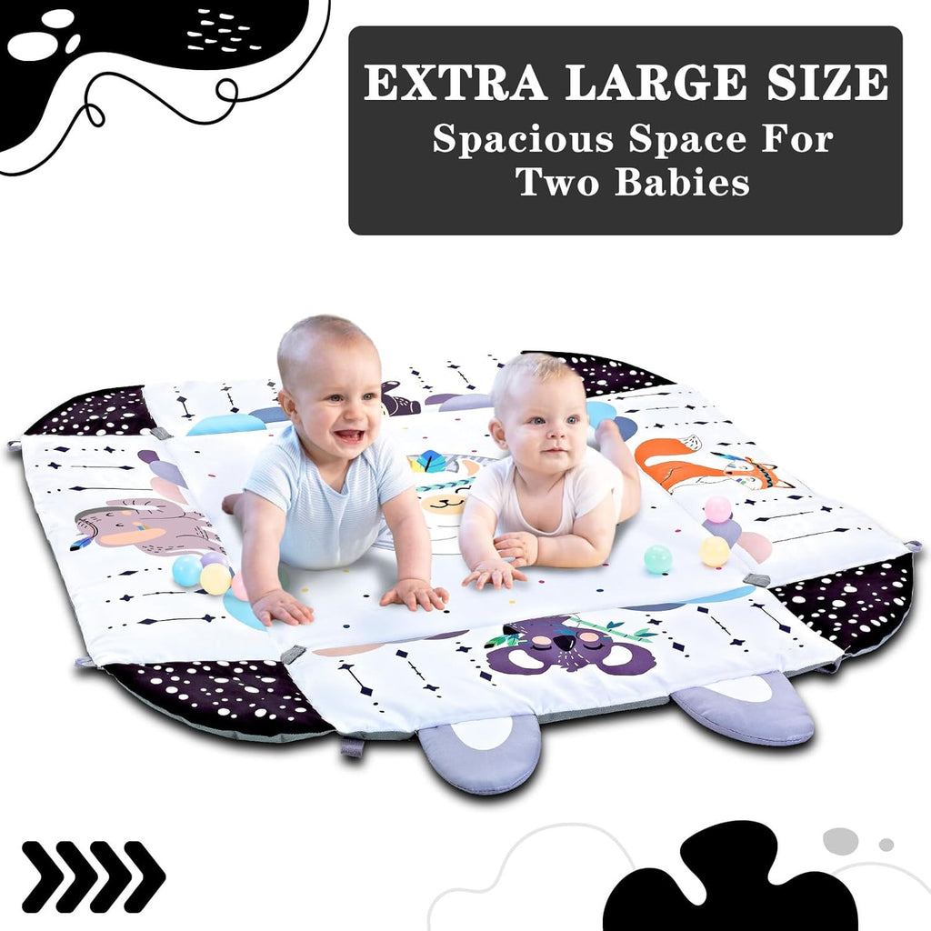 Baby Gym Play Mat, 8-in-1 Tummy Time Mat & Activity Gym, Washable Ball Pit, Infant Play Mat with Detachable Toys for