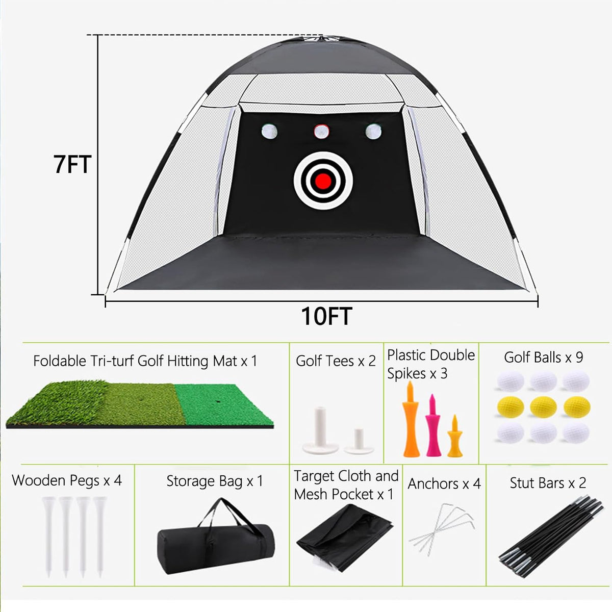 Golf Net, 10x7ft Golf Practice Net with Foldable Tri-Turf Mat