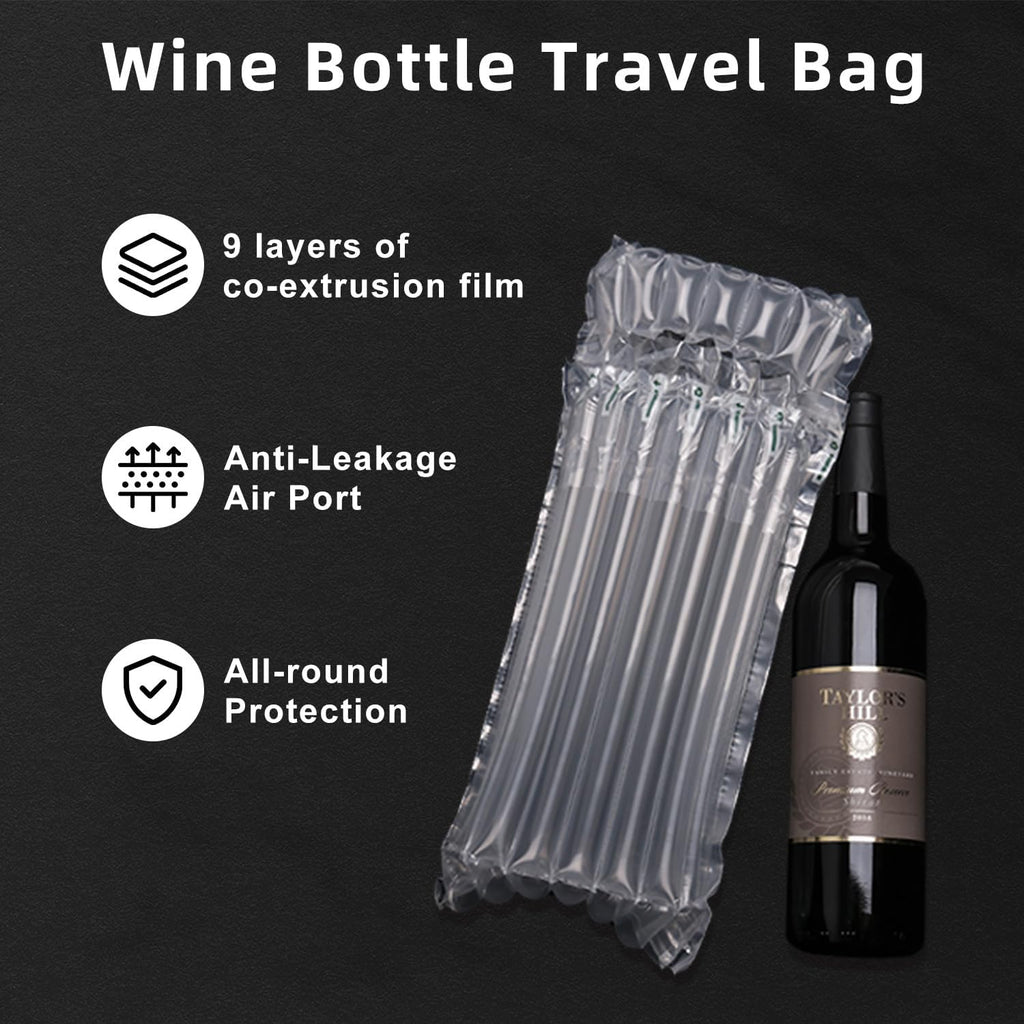 Wine Bottle Travel Protector Bags, 100 Pack Inflatable Air Column Cushion Bubble Bags, Reusable Wine Bottle Protector