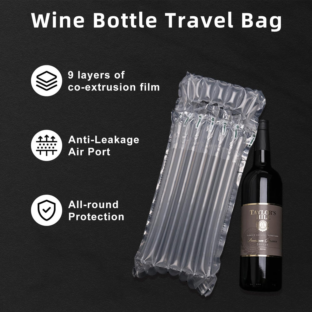 Wine Bottle Travel Protector Bags, 100 Pack Inflatable Air Column Cushion Bubble Bags, Reusable Wine Bottle Protector