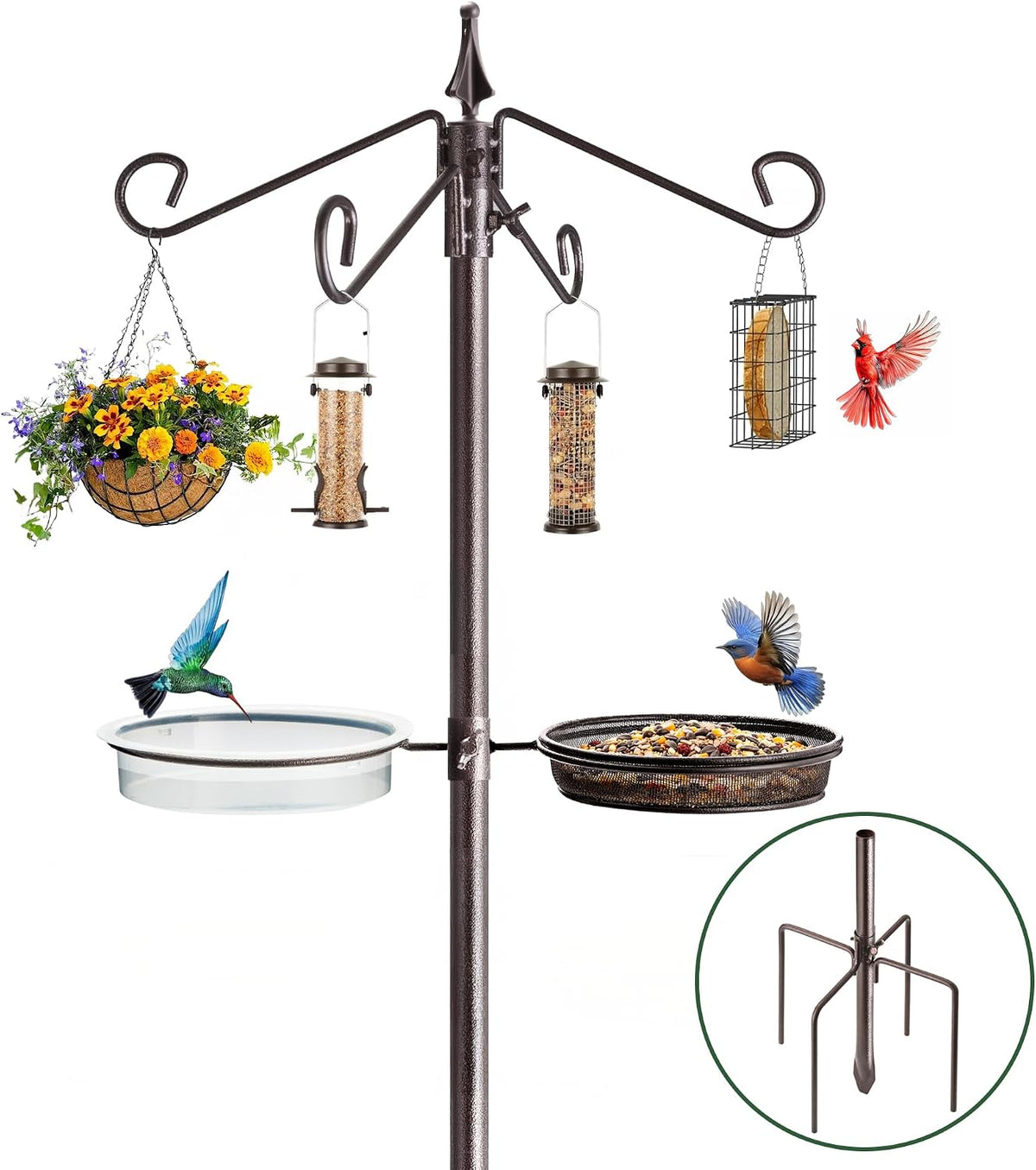 Bird Feeding Station Kit, 81-Inch, 4-Hook Metal Bird Feeder Pole