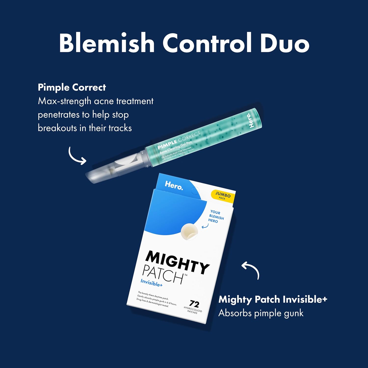Hero Cosmetics Mighty Patch Invisible+ Daytime Acne Pimple Patch, 72 Ct | Barely-There Hydrocolloid Patch for