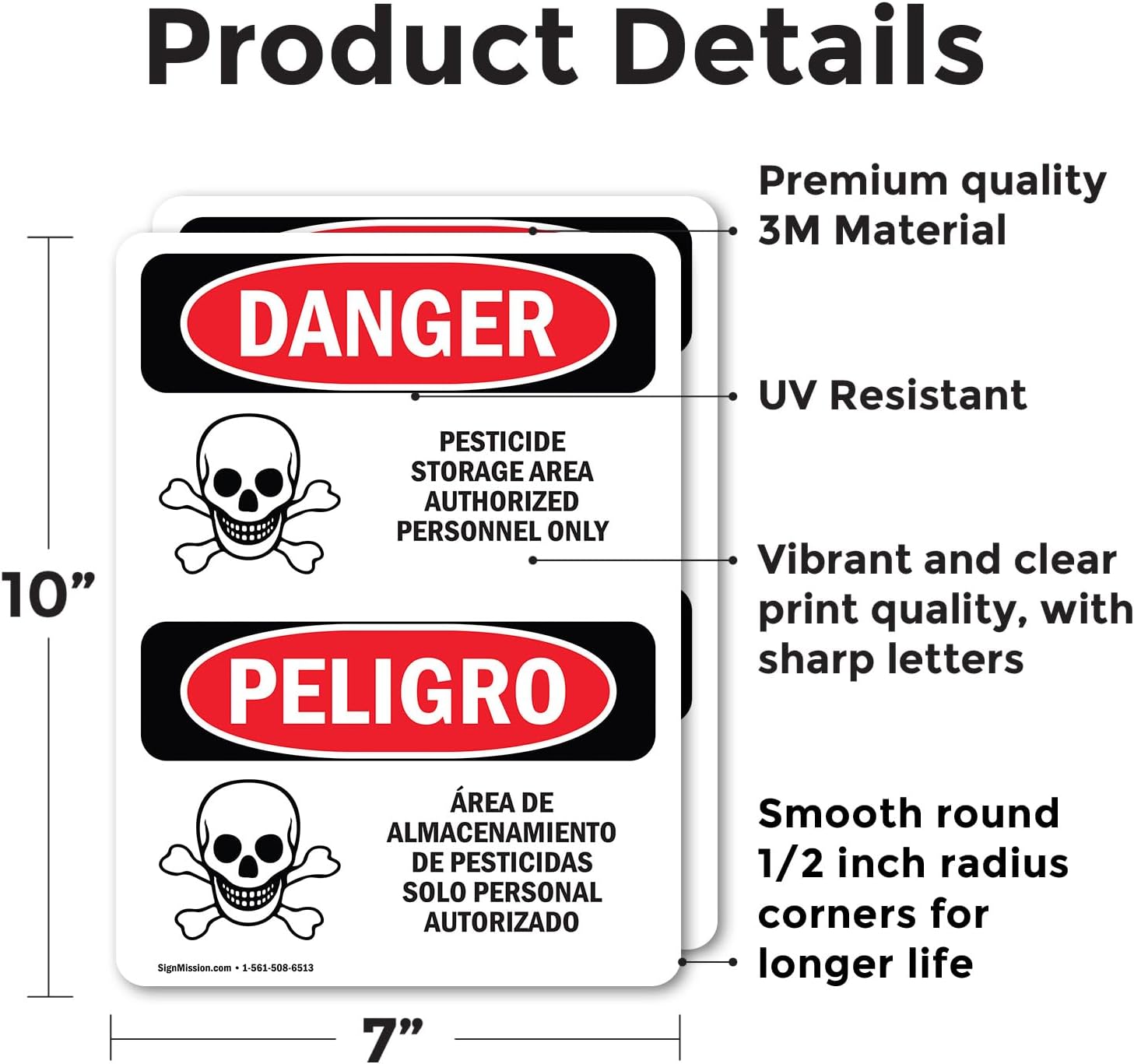 (2 Pack) Pesticide Storage Area Personnel Only OSHA Danger Sign 7 Inch X 10 Inch Vinyl Label Decal Sticker Weather
