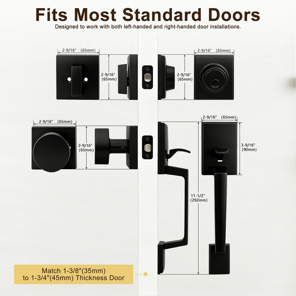 Heavy Duty Matte Black Front Door Handle and Deadbolt Set