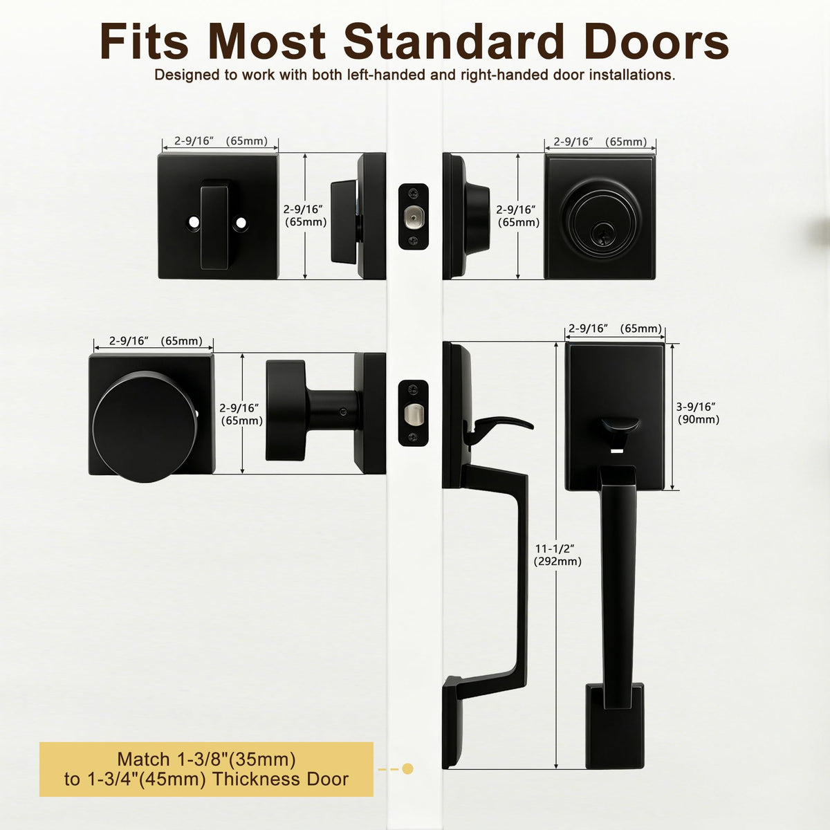 Heavy Duty Matte Black Front Door Handle and Deadbolt Set