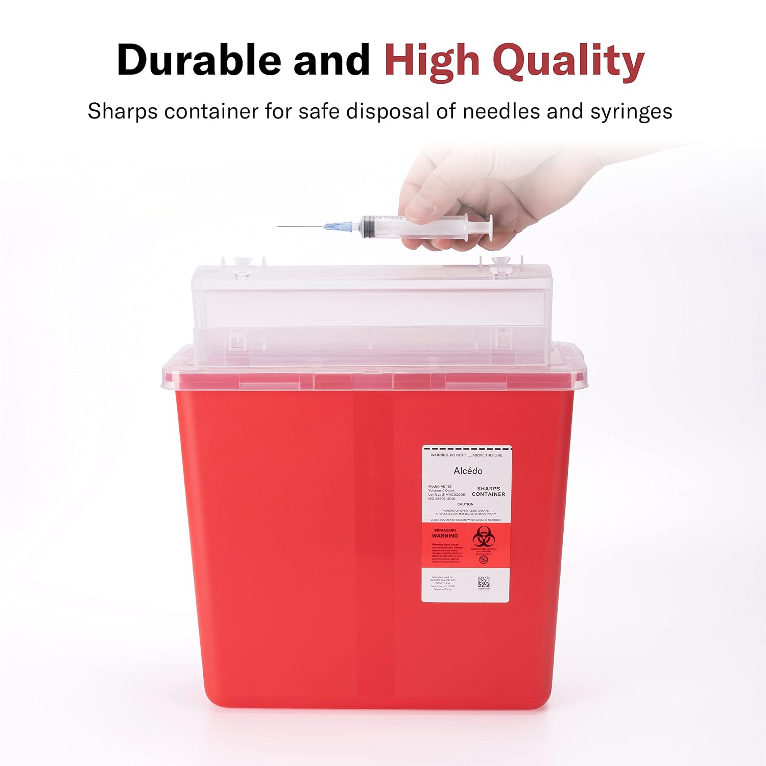 Large Sharps Container 5 Quart (2-Pack) Home & Professional Use | Biohazard Needle/Syringe Disposal, Mailbox Lid