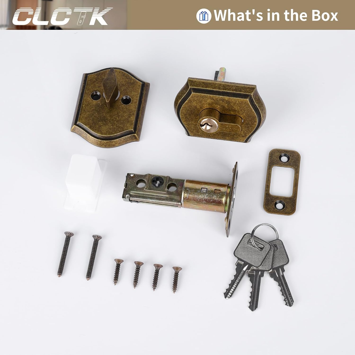 Crystal Glass Passage Door Knob and Single Cylinder Deadbolt Combo Set, Antique Brass Finish, Keyed Alike