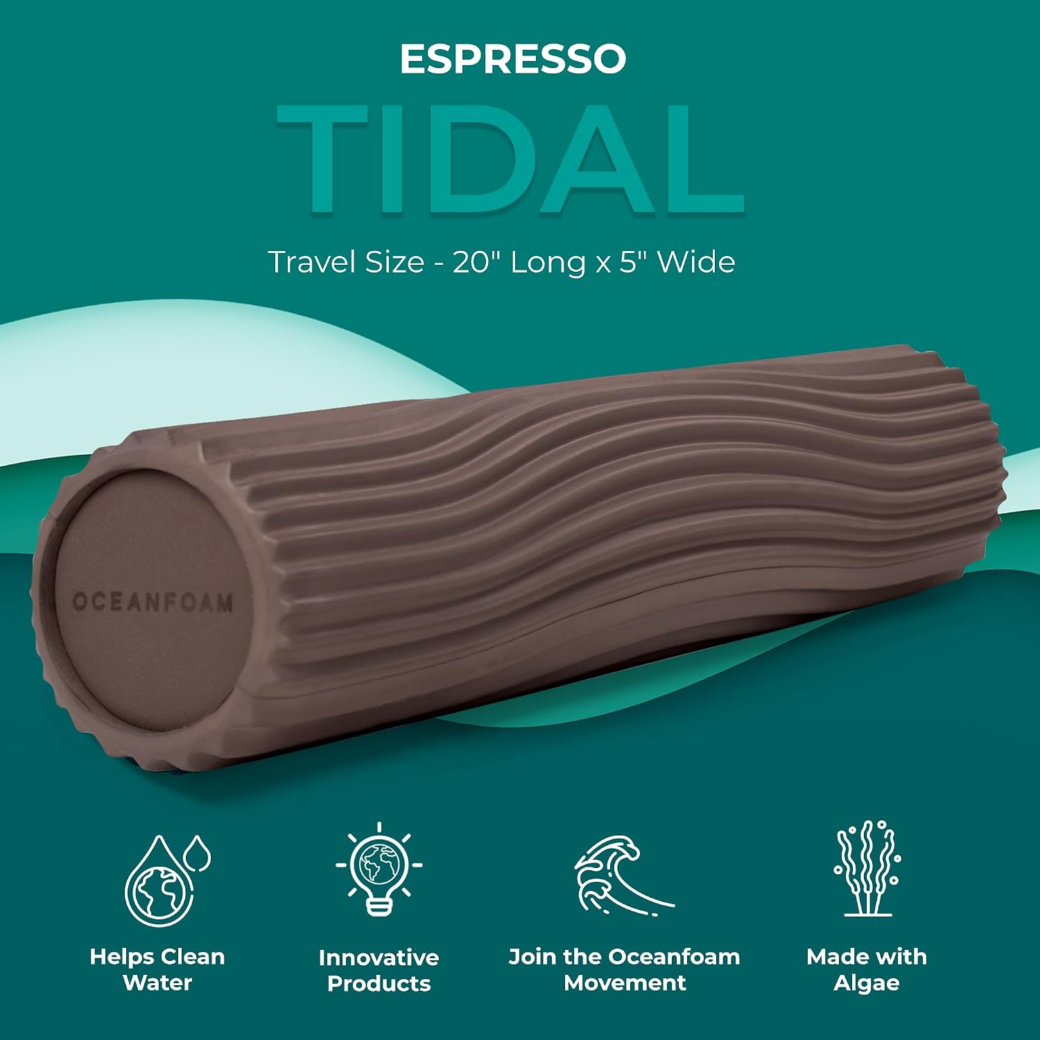 Tidal Roller - Espresso - Muscle Massage Foam Roller for Back Pain & Stretching - Firm and Ergonomic Wide Wave
